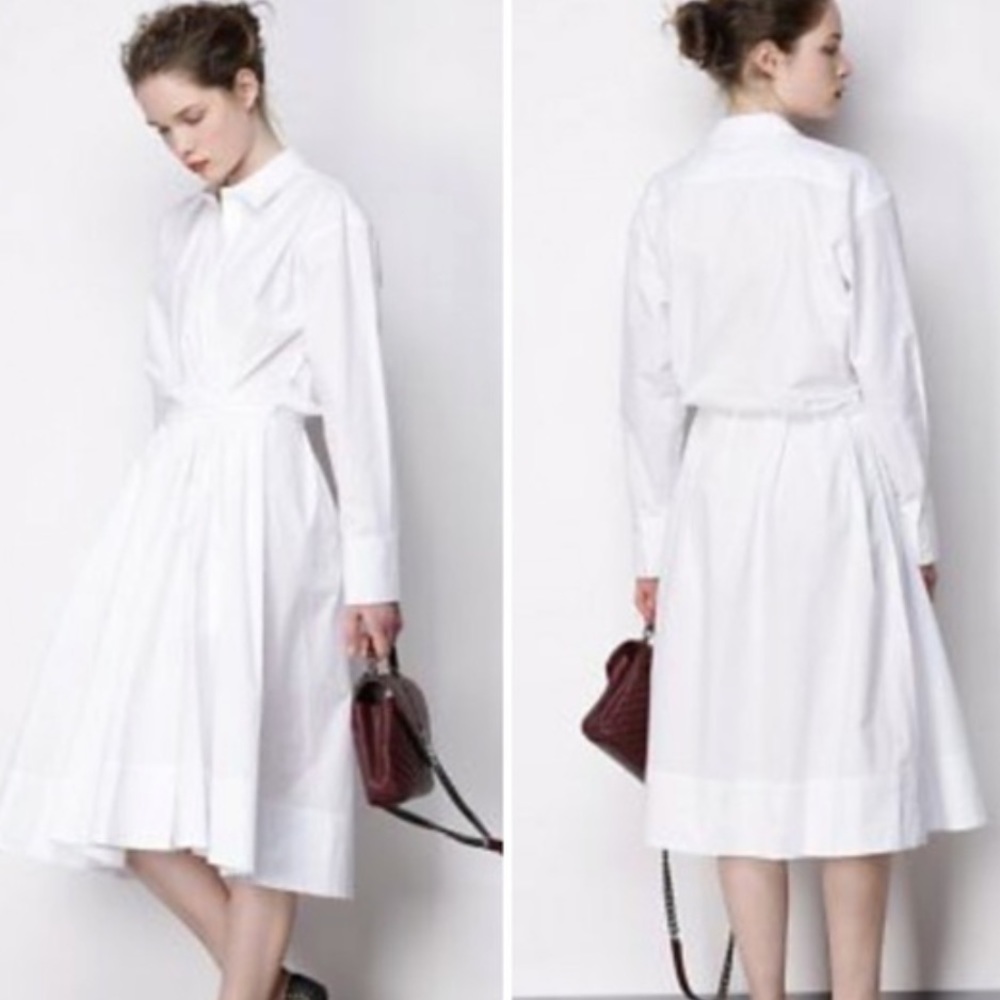 Small Cotton White Button Shirt Dress Swing Collar